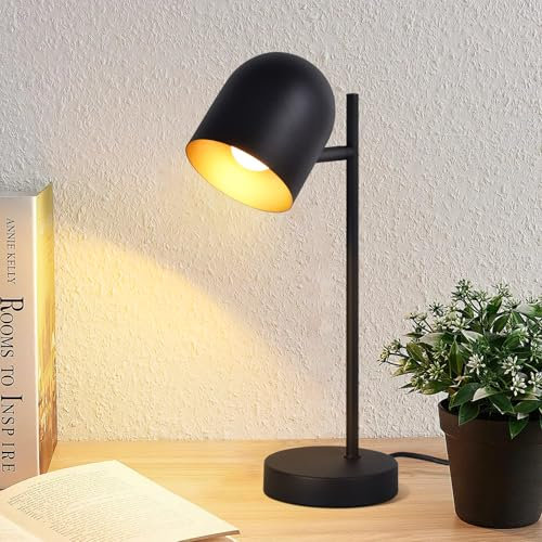 Kowanie Tischlampe Vintage retro Nachttischlampe: Tischleuchte Wohnzimmer industrial in Schwarz Gold aus Metall E14 rustikal Nachttischleuchte mit Kabel Bettlampe für Schlafzimmer - Ohne Leuchtmittel