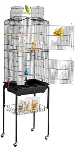 VEVOR Vogelkäfig, 45,7x35,5x151cm, Vogelvoliere mit offener Oberseite & Ständer, Vogelflugkäfig aus Stahl mit herausnehmbarem Tablett, Wellensittichkäfig mit 4 Sitzstangen, Papageienkäfig, Vogelhaus