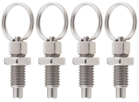 EMSea 4PCS Spring Plunger with Pull Ring M8 Quick Release Pin Stainless Steel Non-Locking Type Stubby Hand-Retractable Spring Plunger for Industrial Equipment