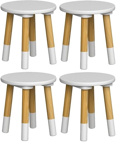 URBNLIVING Kids Wooden Portable Stool, Lightweight and Anti-Slip, H26cm x D24cm, 4 Pcs Round Seat White Chair for Toddlers, Small Children, Home Decor for Desk, Table, Nursery, Kitchen, Bedroom