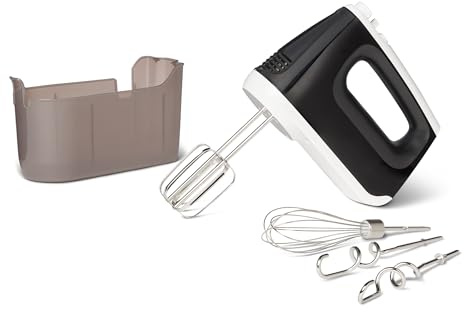 Amazon Basics Batidora de mano eléctrica, 6 velocidades con turbo, caja de almacenamiento a presión, 400 vatios, Mediano, color negro