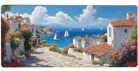 Bord de la mer Tapis de Souris,1000X500MM XXL Gaming Tapis de Souris Petite ville Sous Main Bureau à Bords Cousus,Mouse Pad Gaming Accessoire Vitesse et la précision Améliorées pour Gamer,100X50CM-869