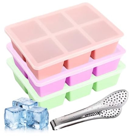 3 Pcs Ice Cube Tray, Large Reusable Moulds Ice Cube Tray with Removeable Lid, BPA Free for Drinks, Freezer, Baby Food, Whiskey and Cocktail