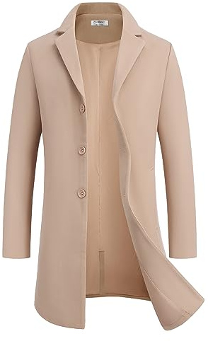 COOFANDY Herren Mantel Wintermantel Warm Herrenmantel Reverskragen Business Mantel Trenchcoat Winterjacke mit Taschen Khaki L