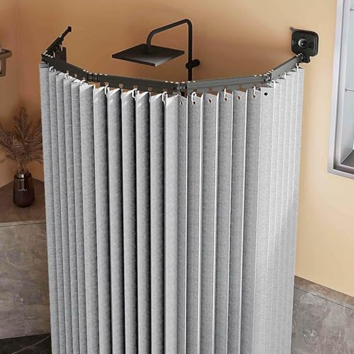 Duschvorhang Ohne Bohren,duschvorhangstange L/u Form Und Starker Saugnapf, Faltbarer Duschvorhänge Anti Schimmel Wasserdicht/waschbar Für Eckdusche, Shower Curtains Curtain length 2m,Grau-5-Folds