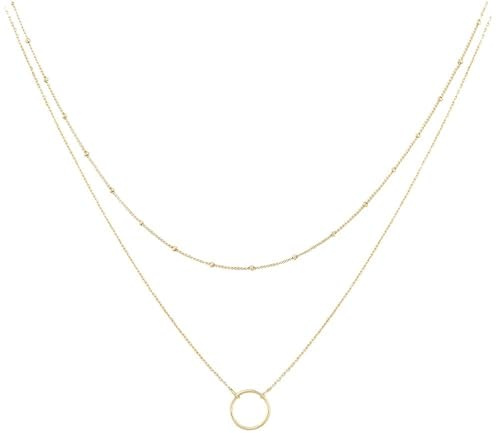 Musihy Goldkette 750Er Gold, Frauen 18 Karat Gelbgold Doppellagige Halskette mit 12 mm Kreisanhänger, Rolokette: 40+5cm