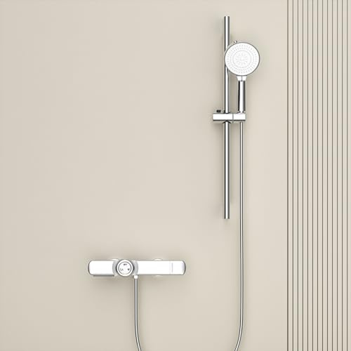 XJTNLB Thermostat Dusche Badewannenarmatur Wasserfall Chrom mit Handbrause Wasserhahn Kalt Warm Wandmontage Badewanne