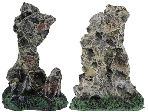 jojofuny 2 Stück Miniatur Felsengarten aus Langlebigem Kunstharz Aquarium Deko mit Natürlicher Steinnachbildung für Feengarten Terrarium und Inneneinrichtung