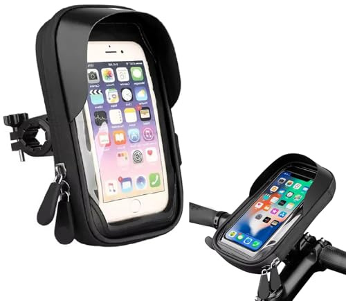 Omana Support de téléphone pour vélo étanche rotatif à 360 ° pour écran tactile avec fermeture éclair, sac de guidon, pare-soleil, housse de pluie, vélo, moto, scooty