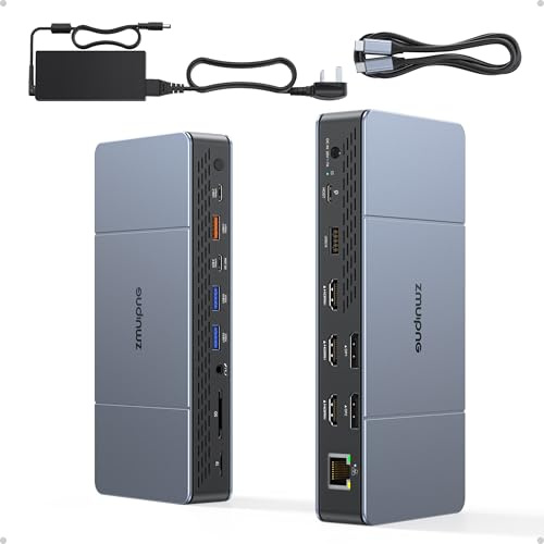 Displaylink Docking Station for MacBook M1/M2/M3, 18 in 1 Laptop Docking-Station with 3 HDMI, 2 DisplayPort, Ethernet, 10Gbps USB 3.1 & USB C Data, 3 USB ports