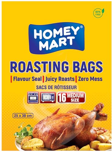16 x Roasting Bags for Ovens and Microwaves Perfect Flavour Seal Cooking Bags for Roasting Chicken Fish Meat Turkey and Vegetables Medium Size