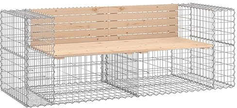 Mhdvray Banc de jardin avec gabions - 184 x 71 x 65,5 cm - En pin massif et cadre en acier galvanisé - Peu encombrant - Pour balcon et terrasse - Banc d'extérieur robuste sans traitement