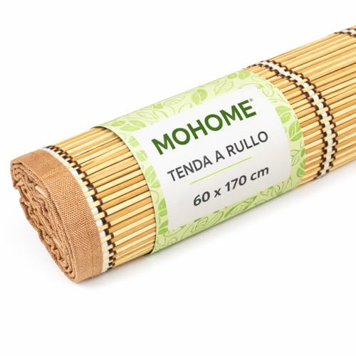 MOHOME Tenda a Rullo Con Listelli Di Bambu 60x170 Cm Bamboo Da Interno Esterno Tapparella Da Sole Colore Legno Chiaro Con Carrucola Giardino Salone Cucina Balcone