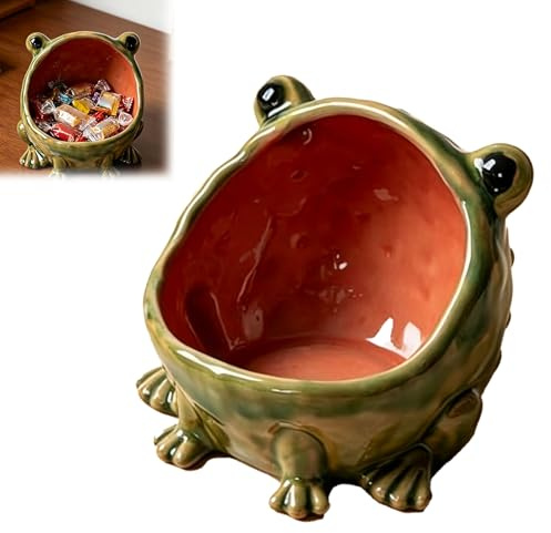 Cute Big-Mouth Frog Candy Dish, Frog Figurine Decor, Multifunctional Key Bowl Jewelry Tray, Snack Cookie Storage Holder for Entryway Home Kitchen Office Desktop Decor (1pc)