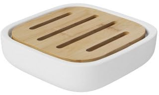 GoodHome Porte-Savon en céramique Blanche Mate et Bambou Cervia