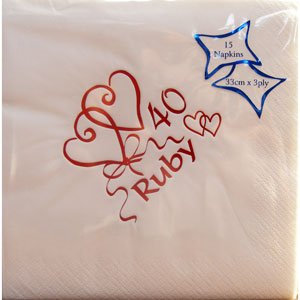 Ruby Wedding Anniversary 3 Ply Napkins - 40cm - Pack of 20.