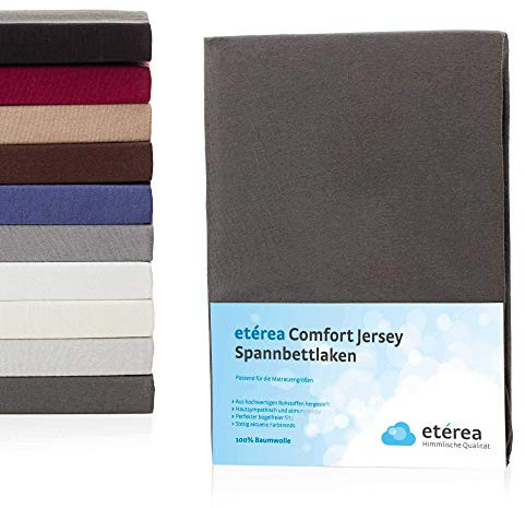 etérea Jersey Spannbettlaken 140x 200 bis 160x200cm - Superweiches Spannbetttuch aus 100% Baumwolle, Bettlaken mit ca. 25 cm Matratzenhöhe, Anthrazit
