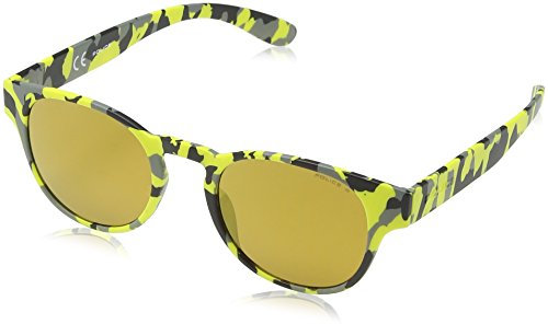 Police Unisex S1945 Exchange 2 Rund Sonnenbrille, YELLOW, BLACK & GREY / GREEN CAMOUFlLAGE FRAME / DARK YELLOW MIRROR LENS