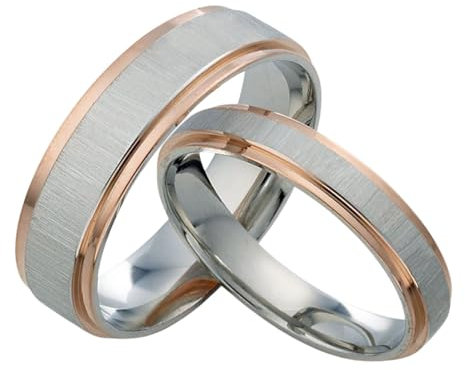 Gemini Free Engrave Groom & Bride Muti Tone Rose Gold & Silver Couple Promise Anniversary Wedding Ring Set