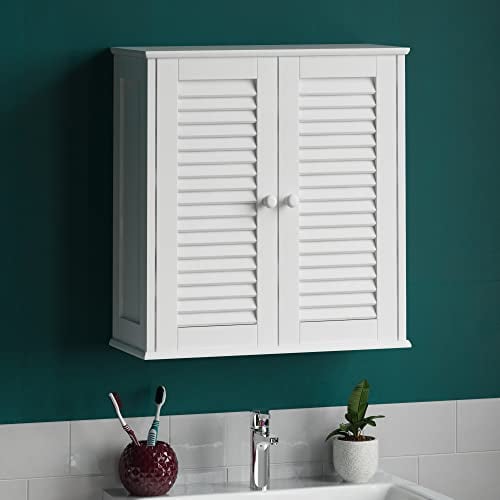 Bath Vida Badezimmerschrank mit 2 Türen, Lamellen-Design, Wandmontage, mit Aufbewahrungsfach, weiß
