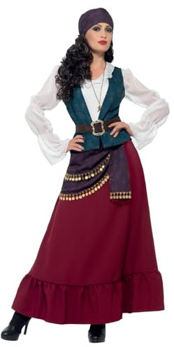 Smiffys Piratenschönheit Kostüm Deluxe, Purpur, mit Kleid, Schärpe, Kopftuch und Halskette