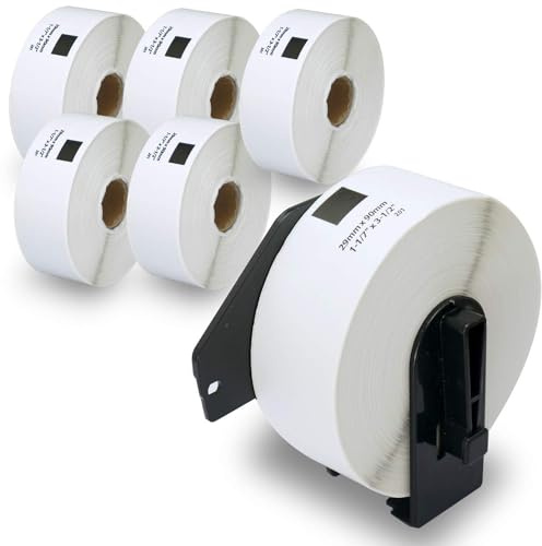 BETCKEY - 6 Rouleaux DK-11201 Étiquettes d'Adresse Compatible avec Brother, 29mm x 90mm, 2400 Étiquettes pour Imprimantes d'Étiquettes QL Brother (1 Fixateurs Réutilisables)