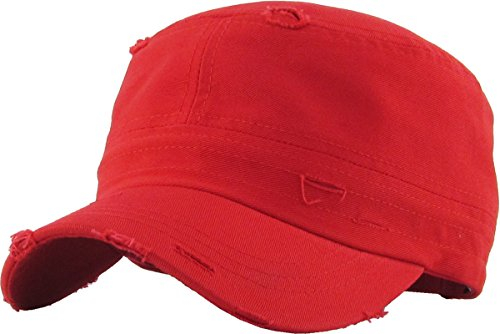 Vintage Distressed Cadet Army Cap Basic Everyday Military Style Hat, Rotes Vintage-Used-Look, Einheitsgröße