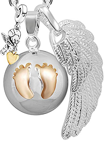 💖 Bola de grossesse clochette Pendentif harmony ball “Appeleur d’anges 👼” Bijou musicale pour Maternité femmes enceintes avec chaîne aile d'ange et Bola