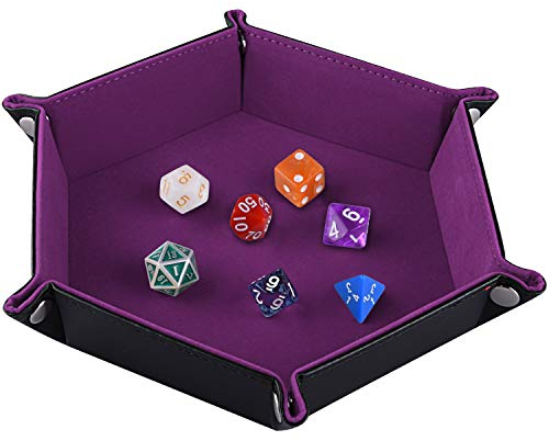 SIQUK Würfelteller, Klapp Hexagon PU Leder und Dunkelviolett Velvet Dice Halter für Dungeons and Dragons RPG Würfel Gaming D & D und andere Tischspiele