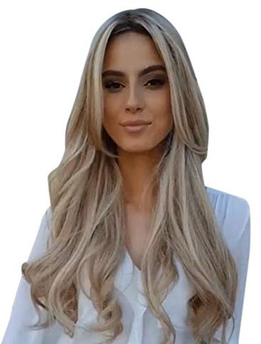 Ansenesna Perücke Weißblond Lang Locken Damen Blond Ombre Wig für Fasching Party Karneval (Blond Locken)