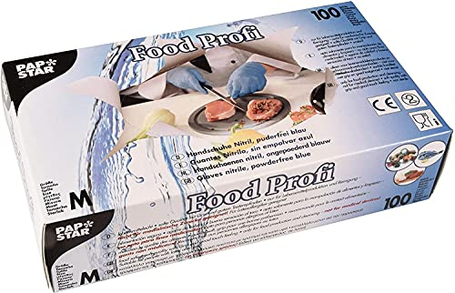 PAPSTAR 100 Handschuhe, Nitril puderfrei blau Food Profi Größe M, Sie erhalten 10 Packungen á 100 Stück (insgesamt 1000 Stück)