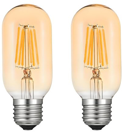 HUAMu Vintage T45 6W LED Edison Filament Glühbirne Lampen E27 Fadenlampe Glühfaden Leuchtmitte, 6er COB LED Faden und Retro Glas Lampenschirm, Warmweiß 2700K, 2er Pack