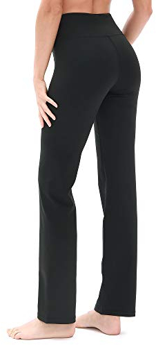 icyzone Damen Bootcut Yogahose Lange Sporthose Hohe Taille Flare Fitness Training Hosen (XL, Schwarz)