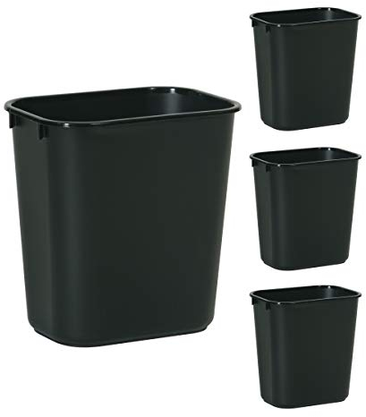 Rubbermaid Commercial Products Small 3.5 Gallon/14 Quart Plastic Trash Can Waste Basket for Bedroom, Bathroom, Office Black 4 Pack (2136355)