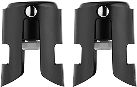 OWO Champagne Bottle Stoppers Stainless Steel, Reusable Champagne Cork & Saver Stopper, Leak Proof Prosecco & Sparkling Wine Plug, Bubble Retention Protection(Black, 2 Pack)