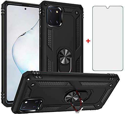 Asuwish Handyhülle für Samsung Galaxy Note 10 Lite Hülle mit Glas Folie Schutzfolie und Magnetisch Ring Ständer Schutzglas Cover A81 M60S Note10 10Lite Slim Handy Hüllen Schutzhülle Phone Case Schwarz