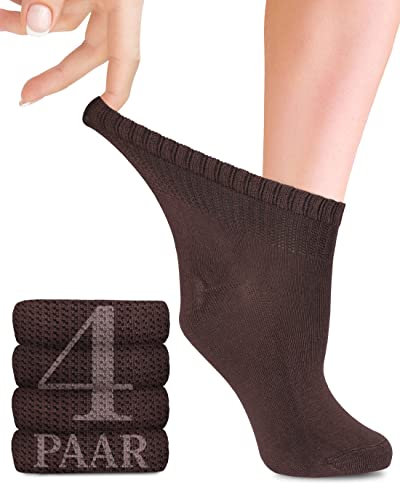 Fiera Besa Diabetiker Socken Damen mit Lycra, 4 Paar, Knöchelhoch Bambus-Viskose Socken, Superweiche, Dünne und ohne Naht Bambus-Viskose socken für den Alltag, 35-38 und 39-42 (35-38, Braun)