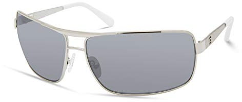 GUESS Herren Sonnenbrille Navigator Pilotenbrille, Glänzendes helles Nickelzinn, 68mm