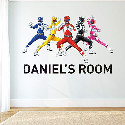 Wandtattoo Power Rangers – Gruppe personalisierbarer Name Wandaufkleber Kinderzimmer Wandbild Vinyl Kunst (90 cm Breite x 60 cm Höhe)