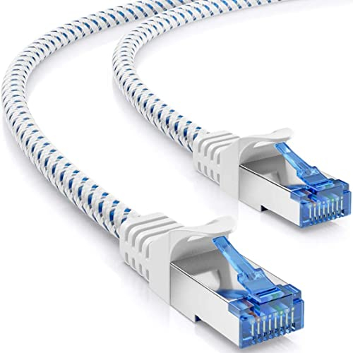 deleyCON 0,5m CAT 8 Patchkabel (40 Gbit/s, 2000 MHz) Gigabit Netzwerkkabel Ethernet Kabel RJ45 S/FTP POE CAT8 LAN Kabel für PS5 Router Modem TV Switch Laptop - Weiß