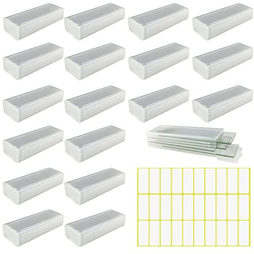 19Pcs Plastic Rectangle Microscope Glass Holder Slide Box Microscope Slide Box For 5 Slides Laboratory Supplies with a Self-Adhesive Sticker(30pcs)