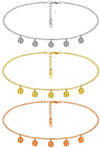 Kim Johanson Stainless Steel Women's Necklace *Moon* Coins in Silver, Gold & Rose Gold | With 5 Round Hammered Plates | Boho Jewellery | Circles Chain Adjustable