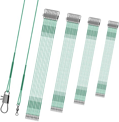 KINBOM 40 Pezzi Leader da Pesca, Anti-Morso Lenza in Acciaio Inox Lenza da Pesca con Girevoli per Acqua Salata e Dolce (15 cm/ 20 cm/ 25 cm/30 cm, Verde)