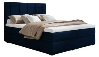 KREATIVE FURNITURE & DESIGN MOONB- 3 | Bari Boxspringbett 140, boxspringbett Bett mit bettkasten, Bonell-Matratze and Topper, Doppelbett, Polsterbett mit bettkasten, Schlafzimmer (140 x 200 cm, Blau)