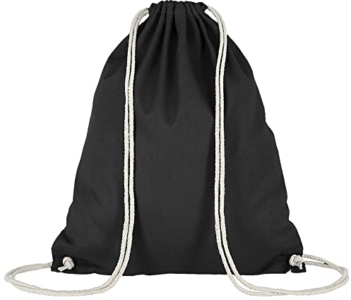 Veproli Baumwoll Turnbeutel Sportbeutel Zuziehbeutel Gymsack Sack Jute Schule Rucksack (Schwarz)