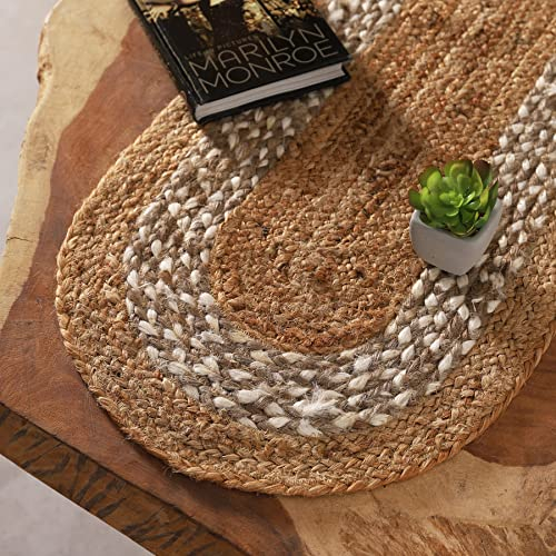 Natürlicher Jute-Tischläufer, Bauernhaus-Stil, Dekoration für den Esstisch, handgewebter Teppich, langlebiger, ovaler Läufer, aus Jute-Material für den Innen- und überdachte Türeingänge, Größe: 33 x