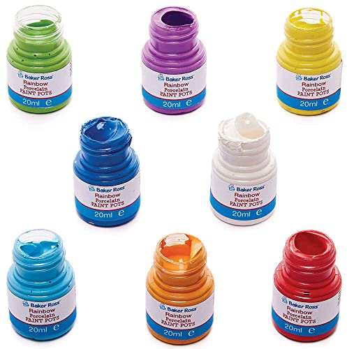 Baker Ross FC744 Rainbow Colours Porcelain Paint Pots - Pack of 8, Ceramics Paints for Kids, Kids Painting, Arts and Crafts