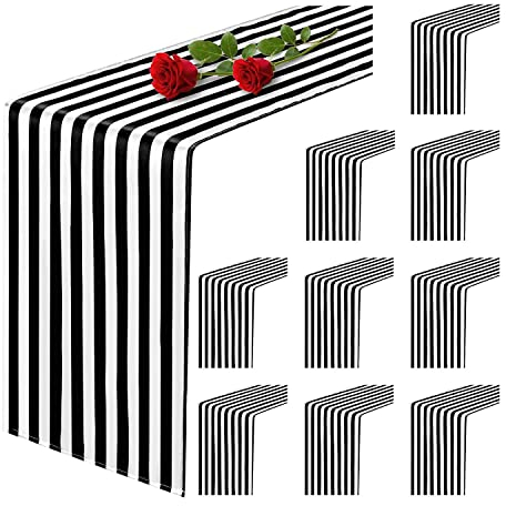 Povxlum 10Er-Pack TischläUfer, Polyester Tischdekoration, Klassischer Schwarz Weiß Gestreifter TischläUfer, Modernes, Elegantes Design