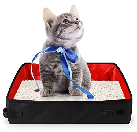 Lettiere per Gatti Pieghevole, Toilette Portatile per Gatti, Lettiera Pieghevole, Lettiera da Viaggio per Gatti, Lettiera Impermeabile per Gatti, per Viaggio, Esterno, Parco, Casa, Rosso, 50 * 40 cm