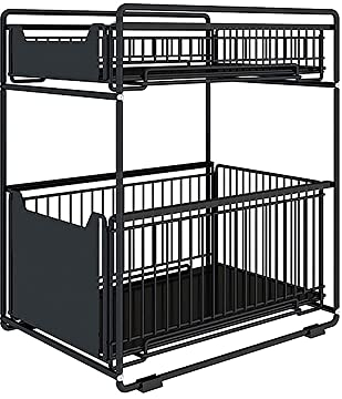 Glit Rangement Sous évier à 2 Niveaux, Organisateur de Cuisine avec Tiroirs Coulissants, Panier Coulissan pour Cuisine, Garde-Manger, Chambre, Porte-épices (Noir,1PC), (HJ363598)